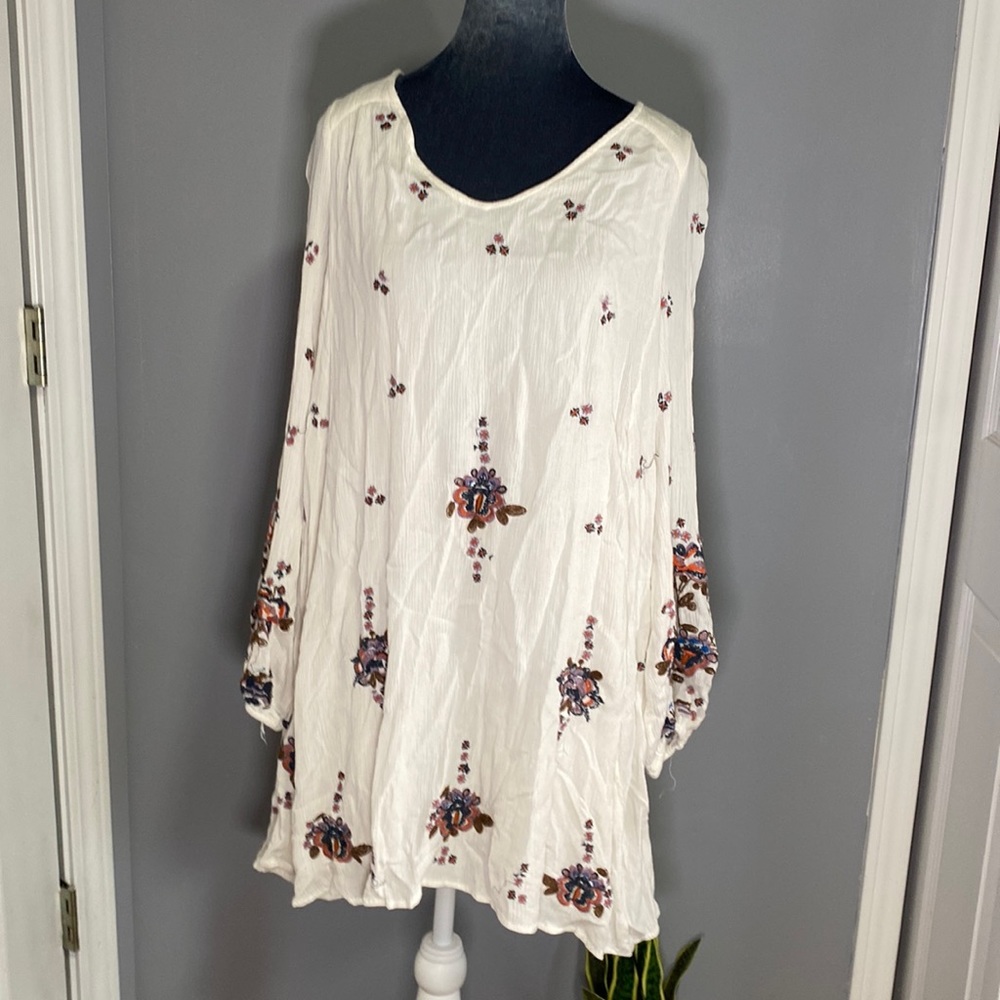Free People Oxford Floral Embroidered Mini Dress Bell Sleeves Festival Small - Picture 2 of 7